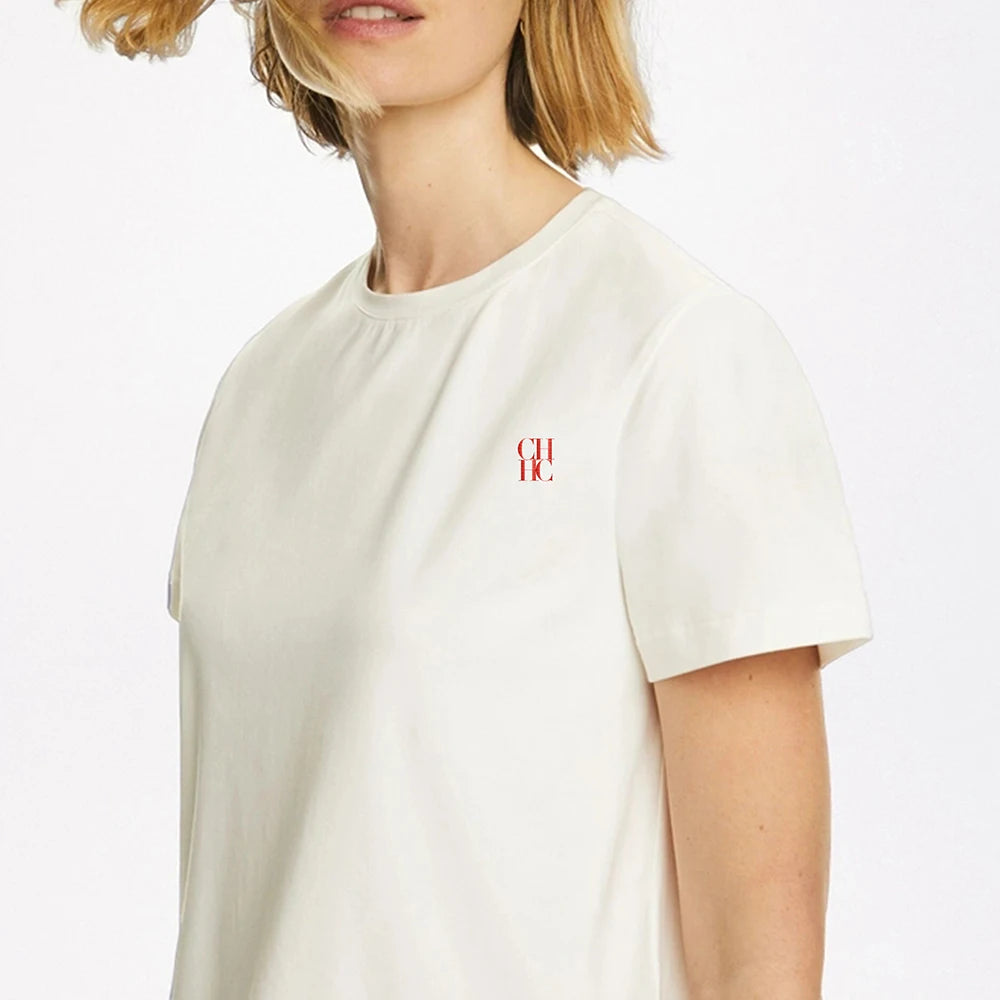 CHCH Women T-Shirts Short Sleeved Tees Casual New White Tops Women's Tee Embroidery Fashion Ladies Cotton Shirts Women Tees Tops
