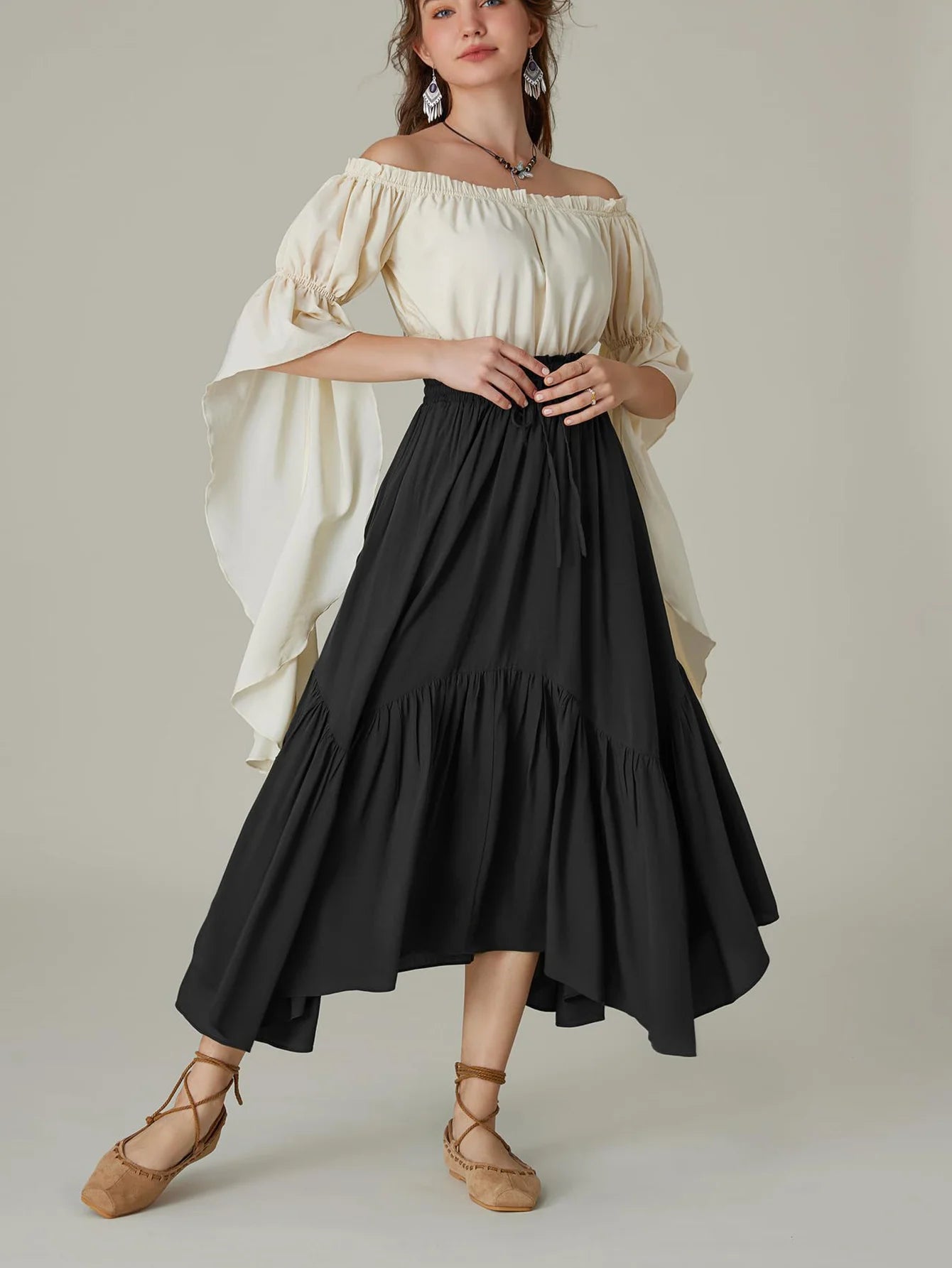 Maxi Skirts for Women High Waist Renaissance Skirt Asymmetry Black Long Skirt