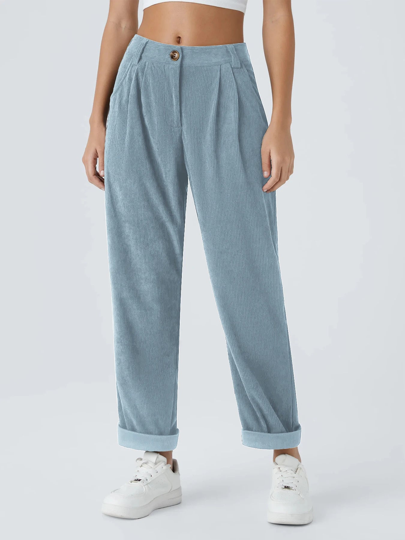 Women's new autumn and winter solid color corduroy casual suit wide-leg pants plus velvet straight pants to look slim