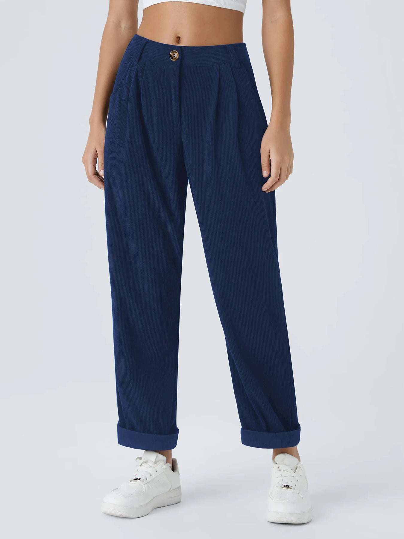 Women's new autumn and winter solid color corduroy casual suit wide-leg pants plus velvet straight pants to look slim