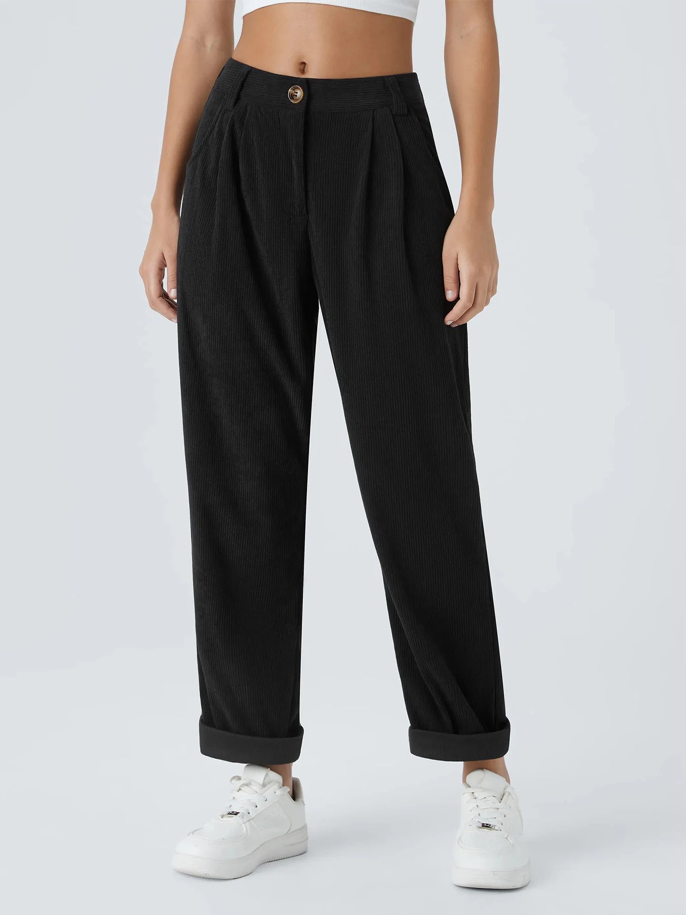 Women's new autumn and winter solid color corduroy casual suit wide-leg pants plus velvet straight pants to look slim