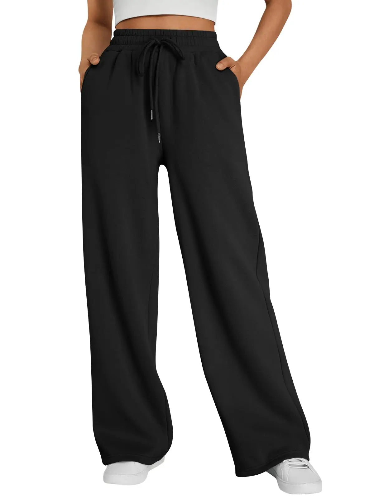2026 new style women's wide-leg sports pants, with pockets, casual drawstring pants, suitable for pairing with casual wear and s