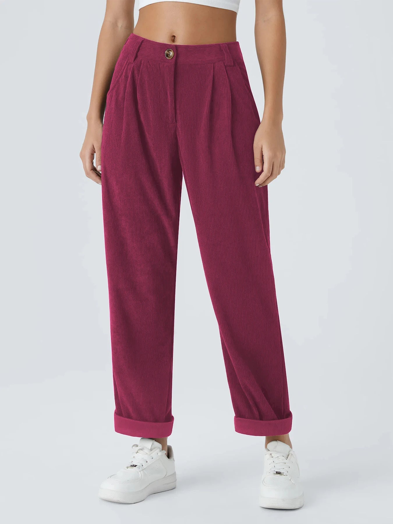 Women's new autumn and winter solid color corduroy casual suit wide-leg pants plus velvet straight pants to look slim