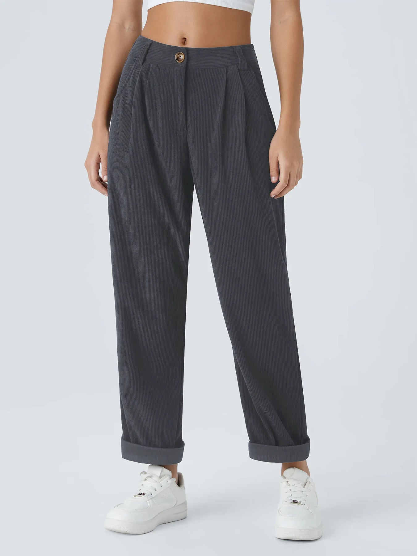 Women's new autumn and winter solid color corduroy casual suit wide-leg pants plus velvet straight pants to look slim