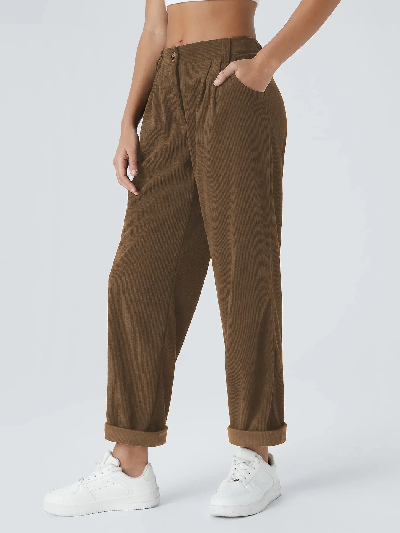Women's new autumn and winter solid color corduroy casual suit wide-leg pants plus velvet straight pants to look slim
