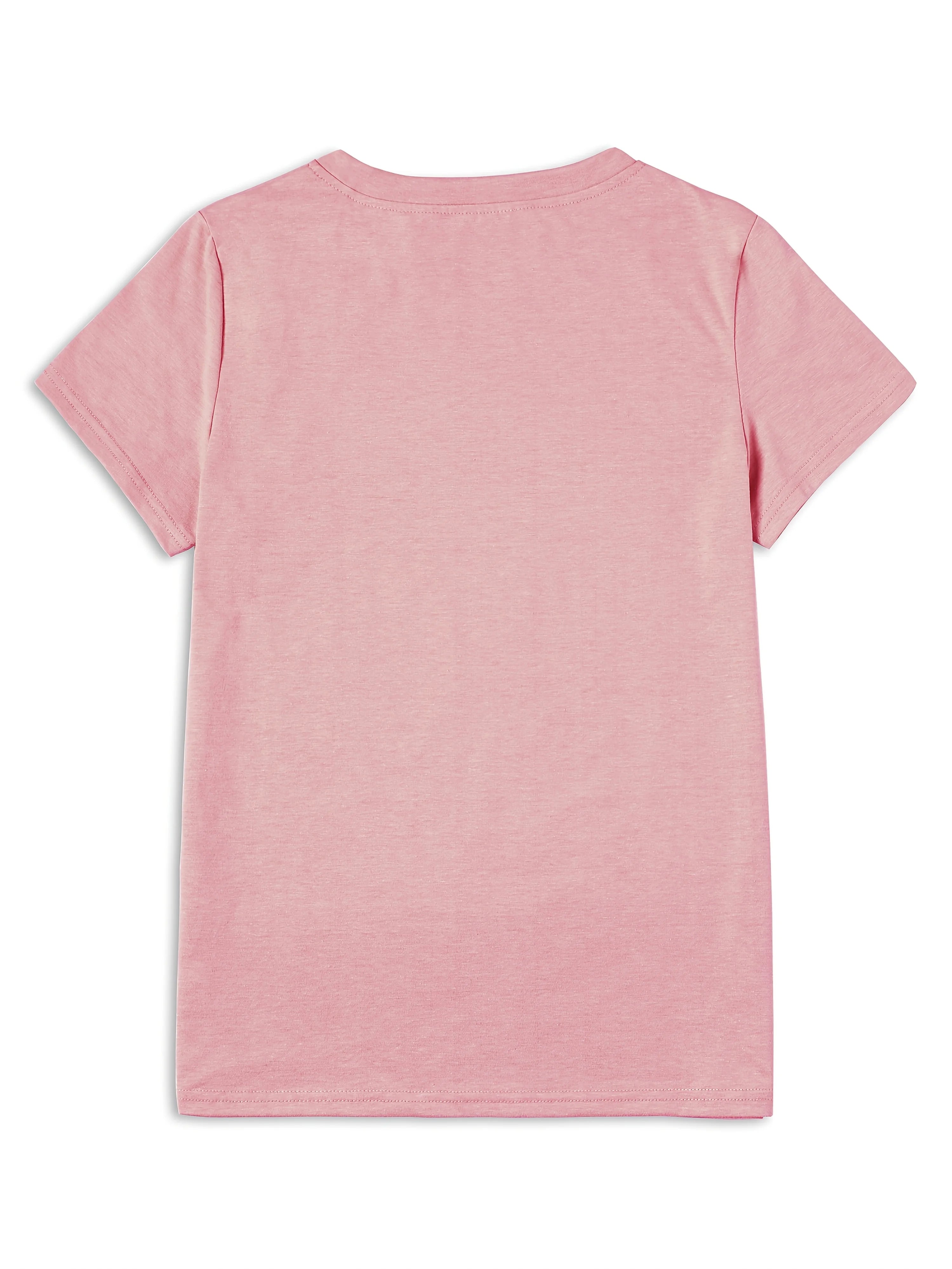 Pink Heart Pattern Teacher T-Shirt  Pink Heart and Apple Pattern Print Crew Neck Short Sleeve Top for Women Urban Style Printed